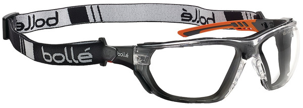 Order In - Bolle Ness+ Seal PSSNESF028 Safety Glasses - With Gasket & Strap - Black/Orange Temple - Nylon Polyester Strap - Anti-Scratch/Anti-Fog - Platinum Coating - Clear Lens