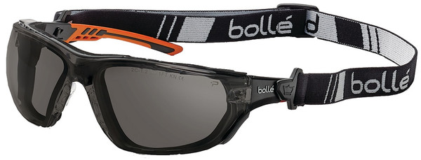 Order In - Bolle Ness+ Seal PSSNESF417 Safety Glasses - With Gasket & Strap - Black/Orange Temple - Nylon Polyester Strap - Anti-Scratch/Anti-Fog - Platinum Coating - Smoke Lens