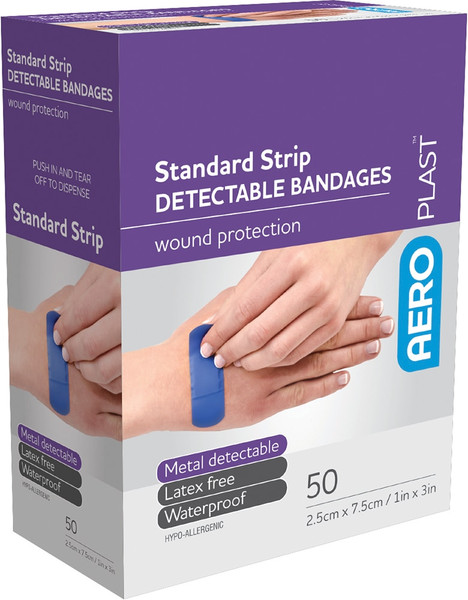 Order In - AERO Healthcare PLAST Standard Detectable Strips - 7.5 x 2.5cm Box of 50