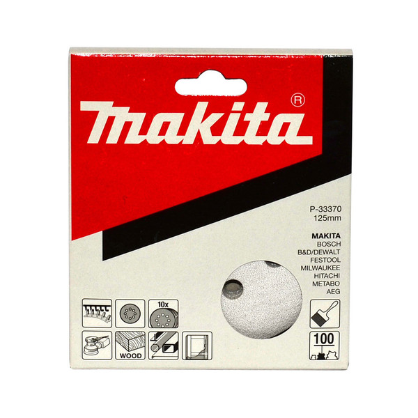 Order In - Makita 125mm White Sanding Discs Hook & Loop Style 100 Grit - 8 Holes - 10 Pack