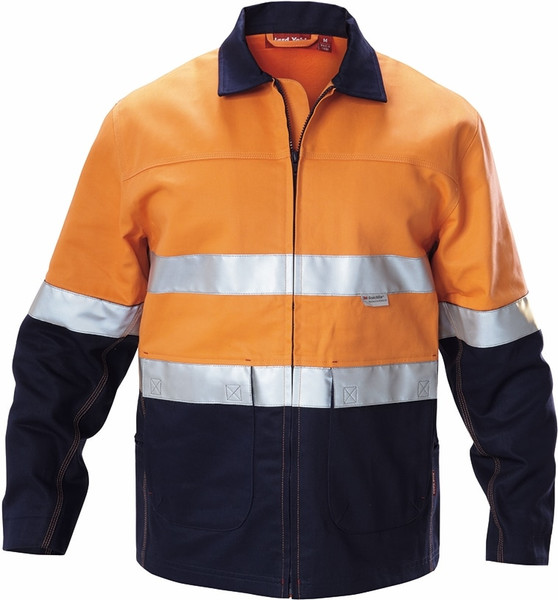 Order In - Hard Yakka Jacket Drill Work With 3M Reflective Tape  Mens Two-Tone  Pre-Shrunk Cotton Y06545 Orange/Navy