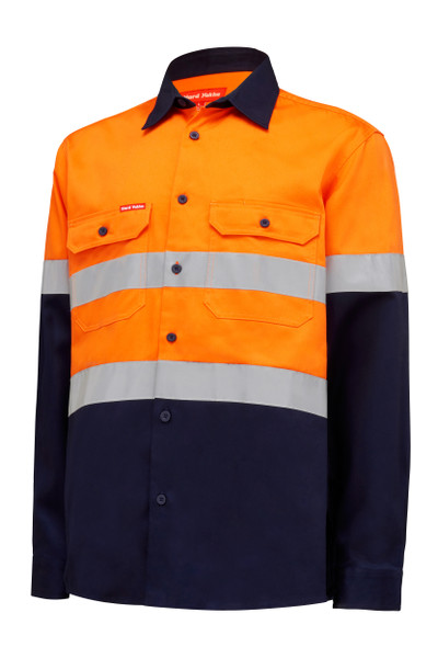 Order In - Hard Yakka Shirt - Long Sleeve Core - Y04610 - Orange/Navy
