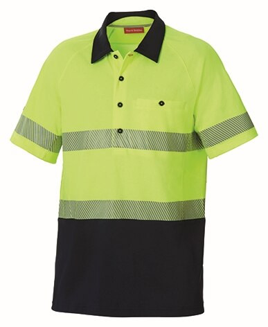 Order In - Hard Yakka Men's Two-Tone Protective Polo Shirt Koolgear - Cotton - Polyester - Yellow/Dark Navy - Y11383