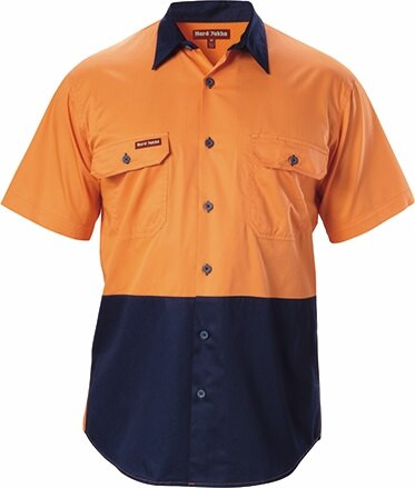 Order In - Hard Yakka Men's Two-Tone Ventilated Shirt Koolgear - Cotton - Orange/Navy - Y07559