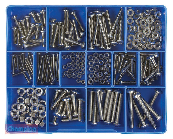 Order In - Champion Fasteners Machine Screw and Nut Kit - 304 Stainless Steel - BSW - 1/8 to 1/4" - 256 Pieces - CA1860 - Fixit - Champion