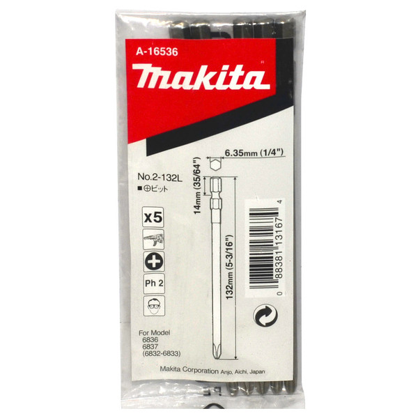 Makita Screwdriver Bit 132mm 5 Pack suits BFR450 - A-16536