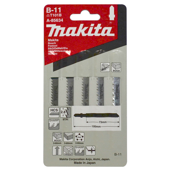 Makita Jigsaw Blade HSS Bayonet 73mm 09TPI 5 Pack - A-85634