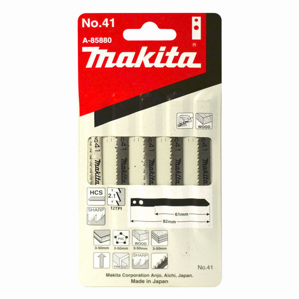 Makita No. 41 61mm HCS Jigsaw Blades (Old Type) - Wood/Laminate/PVC 12TPI - 5 Pack