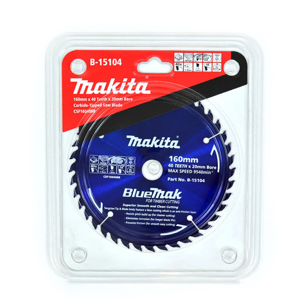 Order In - Makita BlueMak 160mm 40 Tooth TCT Wood Circular Saw Blade - 20mm Bore