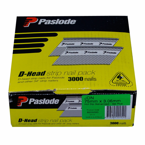 Paslode 75mm x 3.06mm Hot Dip Galvanised D Head Nails - Box of 3000 - B20529D