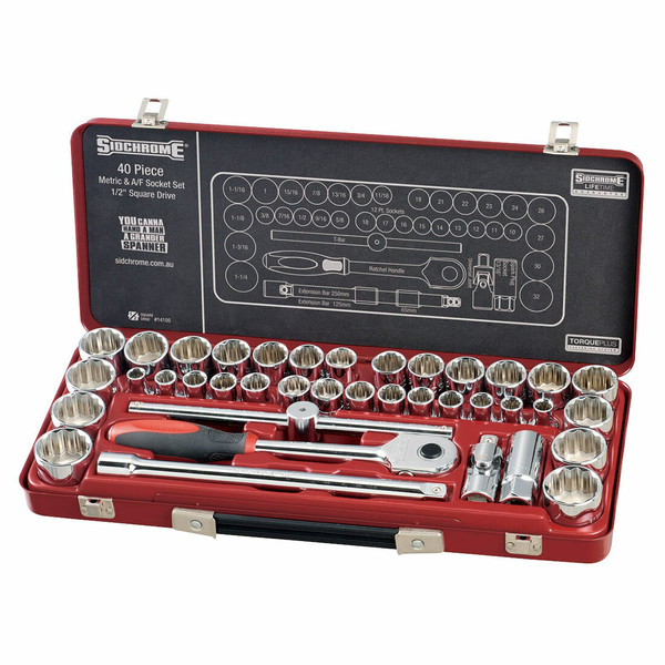 Sidchrome Socket Set Metric/AF 1/2" 40 Piece