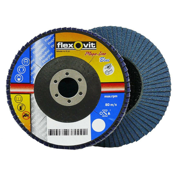 Flexovit 100mm x 16mm Zirconia Flap Discs 60 Grit - 63642582370