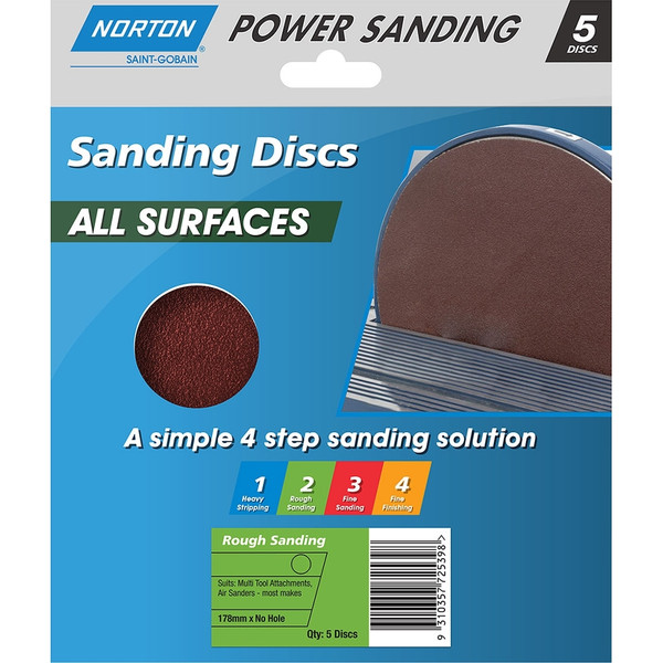 Norton Abrasives 178mm Adalox Speed Grip Sanding Disc - P60 - Pack of 5