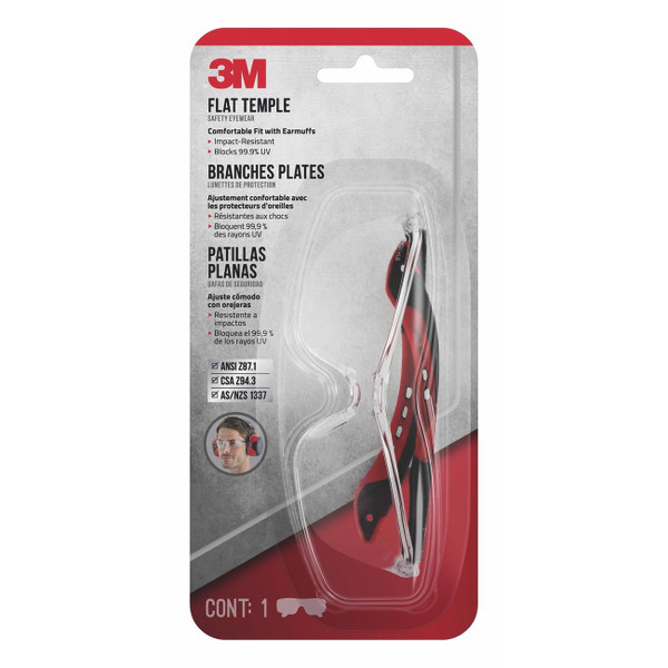 3M Flat Temple Safety Glasses Black/Clear - 47010-WV6-NA