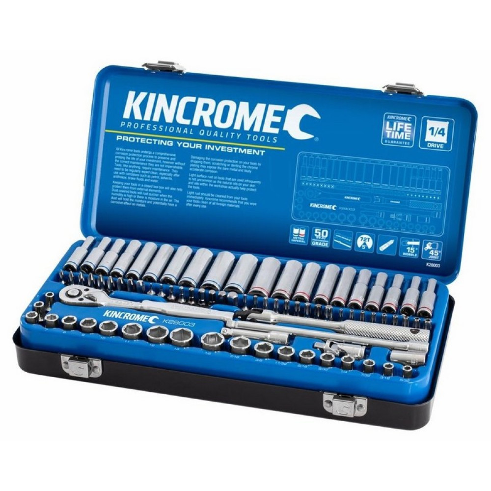 KINCROME SOCKET SET 1/4 + 3/8 PIECE METRIC/IMPERIAL 52 PIECE