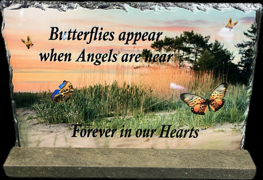 Large Slated Memorial Plaque With Butterflies Image