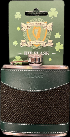 Green Herringbone 6Oz Hip Flask