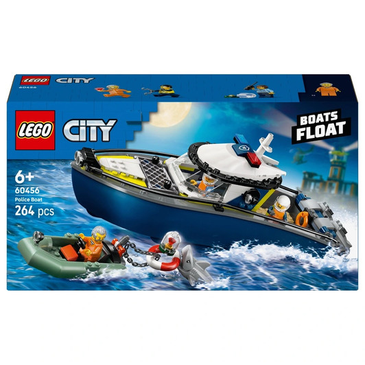 LEGO City 60456 Police Boat Chase Toy with a Floatable Speedboat and Dinghy