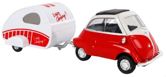18.5Cm Red Welly Bmw Isetta With Caravan