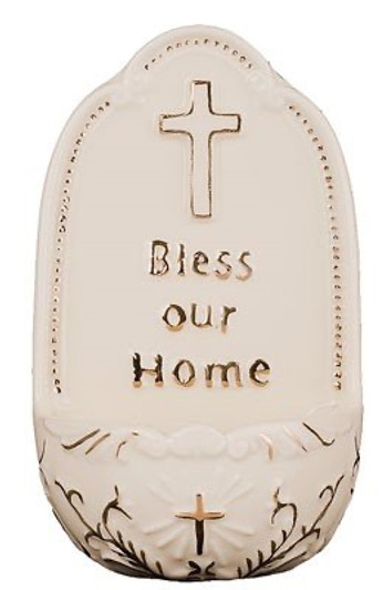Porcelain Font/5 inch-Bless Our Home/Cross