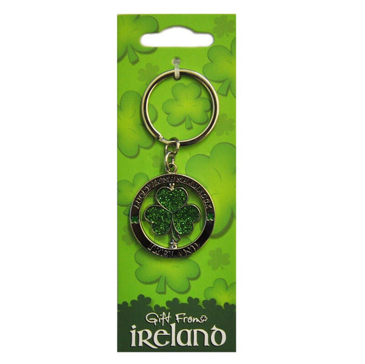 Gift From Ireland Shamrock Green Spinner Keyring