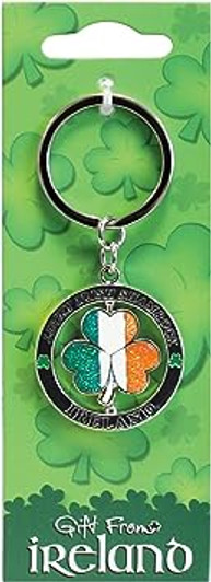 Gift From Ireland Shamrock Tri Col Spinner Keyring