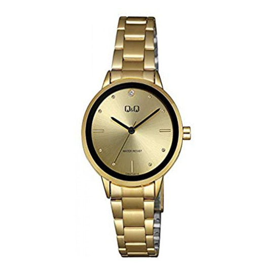 Ladies Q&Q Watch Gold With Black Surround