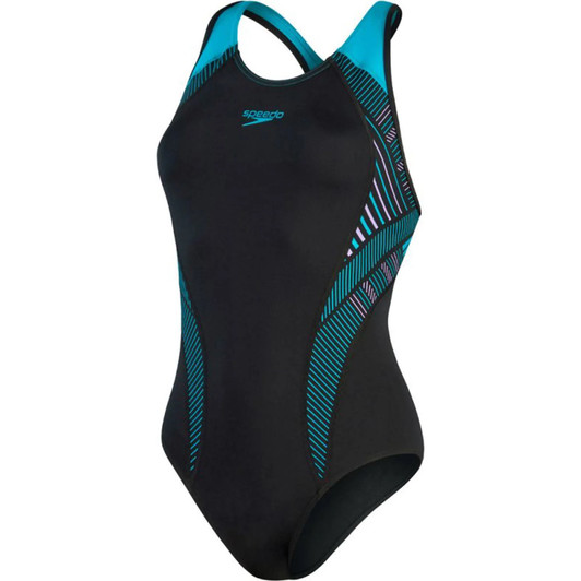 Speedo Plastisol Laneback Swimsuit (32", Black/Green)