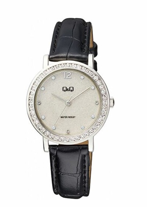 Ladies Q&Q Watch Black Strap & White Face