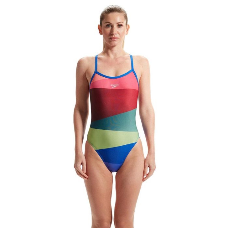 Speedo Placement Turnback Swimsuit (Red/Green, 36")