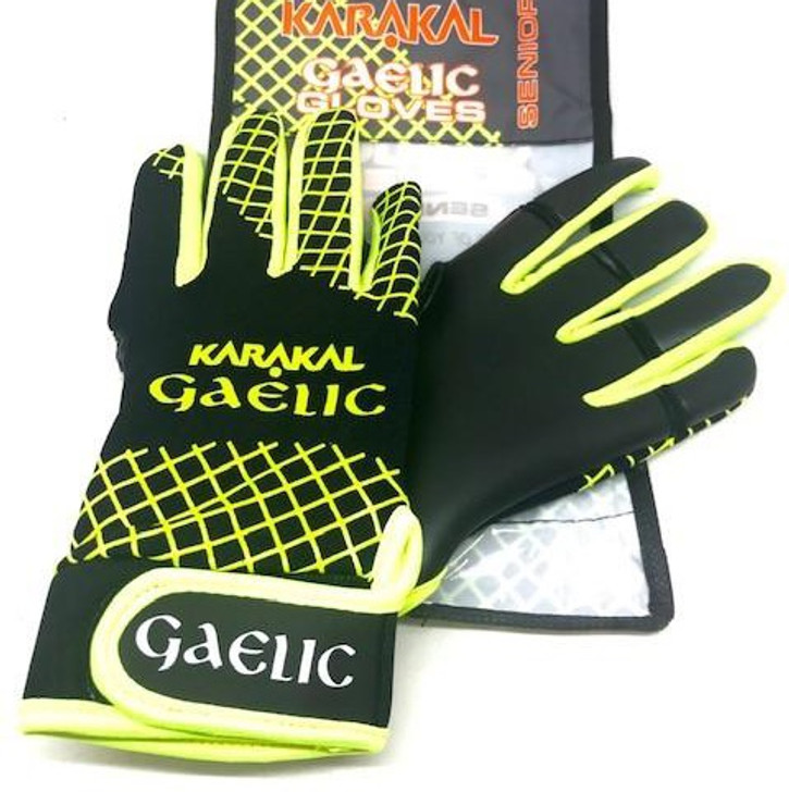 Karakal Web Gaelic Glove Black Neon Yellow 1.0 - XLB