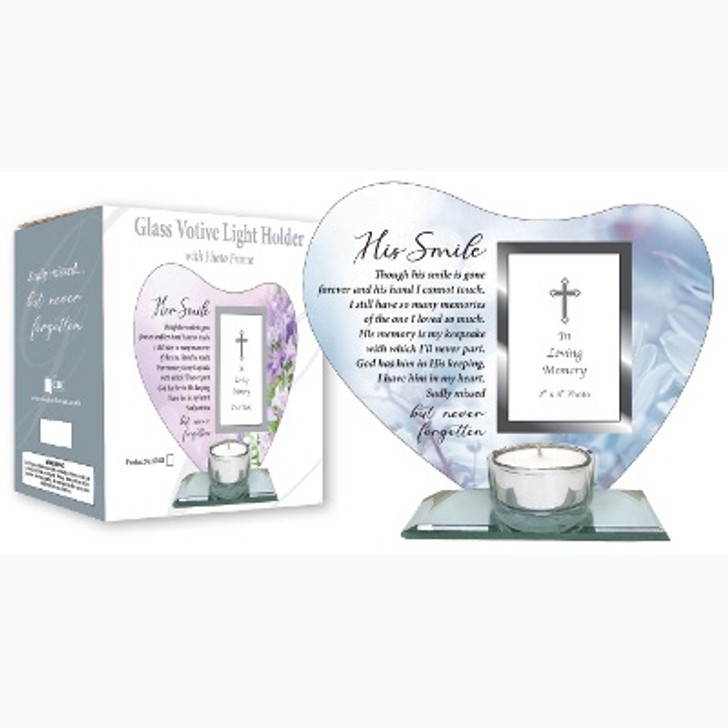 Glass Votive Light Holder Plaque With Photo Frame (His Smile)