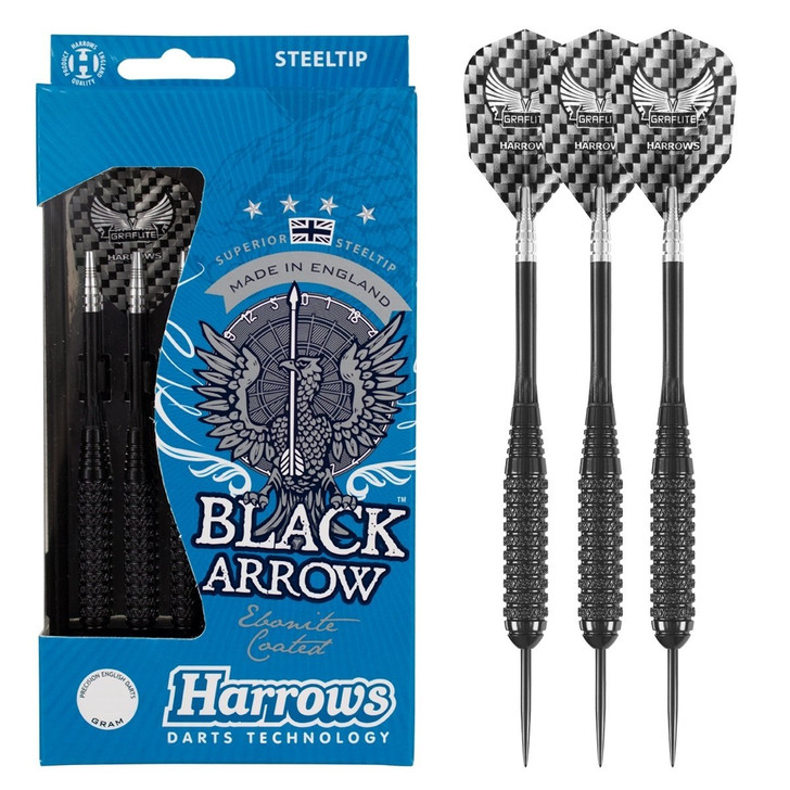 Harrows Black Arrow Darts - Steel Tip Ebonite Brass - Ringed - 24g