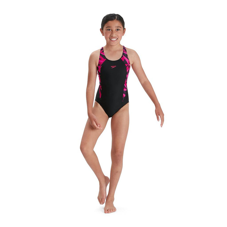 Speedo HyperBoom Splice Muscleback Junior Swimsuit (Black/Pink, 7-8 Years / 26")