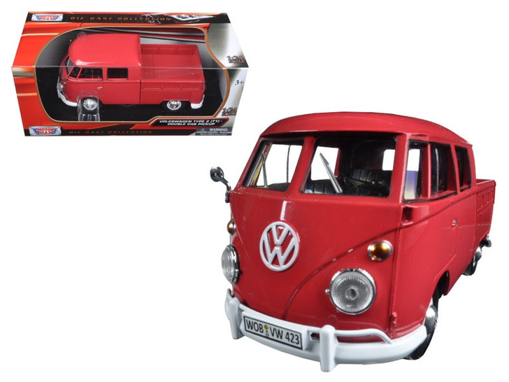 1:24 scale VW Volkswagen Type 2 T1 Double Cab Pickup Truck (Wax Red) by Motormax