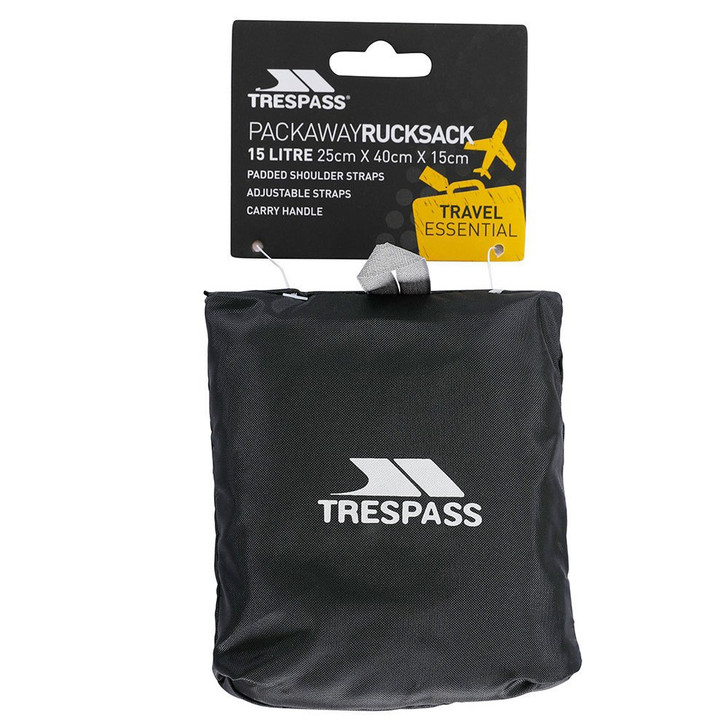 Trespass Reverse Packaway Rucksack (Assorted) (Black)