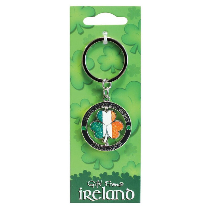 Gift From Ireland Tri Col Shamrock Spinner Keyring