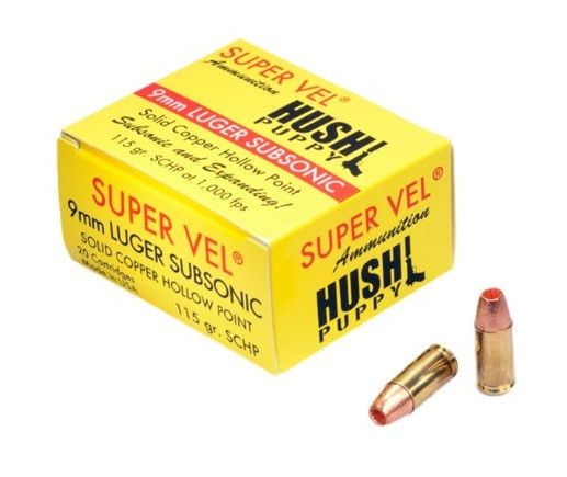 Super Vel 9mm Ammunition Hush Puppy Subsonic SVEL9SUBSCHP20 115 Grain