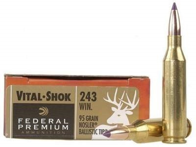 Federal 243 Win Ammunition Vital-Shok P243J 95 Grain Nosler Ballistic ...