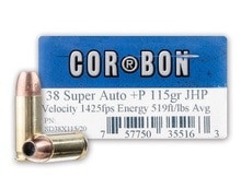 Corbon 38 Super Ammunition SD38X11520 115 Grain Jacketed Hollow Point 20 Rounds