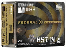 Federal 9mm Luger +P Ammunition P9HST3S 124 Grain HST Jacketed Hollow Point 20 Rounds