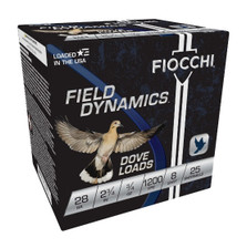 Fiocchi 28 Gauge Ammunition Field Dynamics Dove Loads FI28GT8 2-3/4" #8 Shot 3/4oz 1200fps 25 Rounds