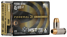 Federal 45 Auto +P Ammunition P45HST1S 230 Grain HST Jacketed Hollow Point 20 Rounds