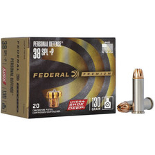 Federal 38 Special +P Ammunition Personal Defense P38HSD1 130 Grain Hydra-Shok Deep Jacketed Hollow Point 20 Rounds
