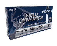 Fiocchi 7mm-08 Rem Ammunition Field Dynamics FI7MM08B 139 Grain Pointed Soft Point 20 Rounds
