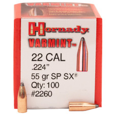 Hornady 22 Cal (.224 Dia) Reloading Bullets Varmint H2260 55 Grain SX Soft Point 100 Pieces