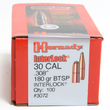 Hornady 30 Cal (.308 Dia) Reloading Bullets H3072 180 Grain Interlock Boat Tail Soft Point 100 Pieces