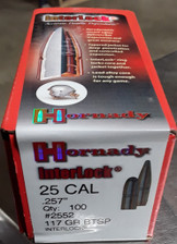 Hornady 25 Caliber .257 117 Grain Soft Point Boat Tail Interlock Projectile H2552 100 Pieces