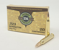 2A Patriot Sports 223 Rem Ammunition P223055FMJ 55 Grain Full Metal Jacket 20 Rounds