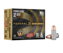 Federal Premium 32 Auto Ammunition Personal Defense P32HSD1 68 Grain Hydra Shok Deep Jacketed Hollow Point 20 Rounds